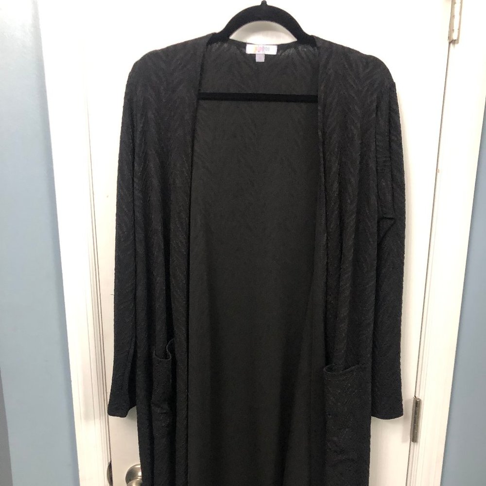 Black textured Lularoe Sarah cardigan duster.  used.